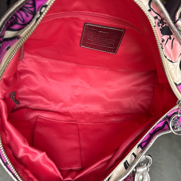 Coach Poppy Beige Floral Satin Metallic Leather Shoulder Bag L1071-16306 - Picture 6 of 12